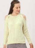 Dressberry Cream Coloured Cold Shoulder Solid Pullover Women