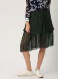 Dressberry Green Solid Flared Skirt Women