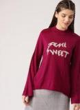 Dressberry Magenta Self Design Pullover Sweater Women