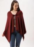 Dressberry Maroon Solid Poncho Women