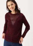 Dressberry Maroon Solid Sweater Women