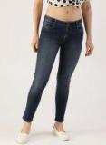 Dressberry Navy Blue Skinny Fit Mid Rise Clean Look Stretchable Jeans Women