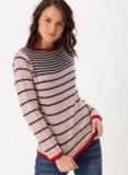 Dressberry Nude Coloured & Navy Blue Striped Pullover Sweater Women