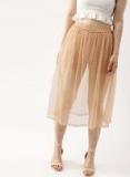 Dressberry Peach Coloured Self Design Flared Midi Sheer Skirt Women