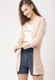 DressBerry Peach Coloured Solid Open Front Longline Shrug