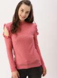 Dressberry Pink Self Design Pullover Women