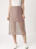 Dressberry Pink Self Design Semi Sheer A Line Midi Skirt Women