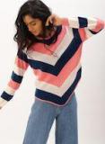 Dressberry White & Peach Coloured Striped Pullover Women