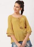 DressBerry Women Mustard Yellow Solid Top