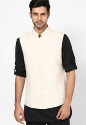 Earthy Hues Beige Sleeveless Nehru Jacket Men