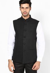 Earthy Hues Black Sleeveless Nehru Jacket Men