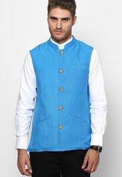 Earthy Hues Blue Sleeveless Nehru Jacket Men