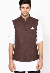 Earthy Hues Brown Sleeveless Nehru Jacket Men