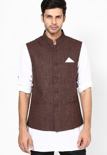 Earthy Hues Brown Sleeveless Nehru Jacket men