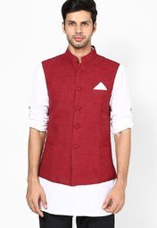 Earthy Hues Maroon Sleeveless Nehru Jacket Men