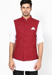 Earthy Hues Maroon Sleeveless Nehru Jacket men