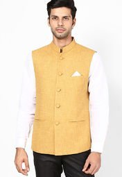 Earthy Hues Mustard Yellow Sleeveless Nehru Jacket Men