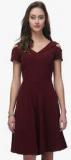 Eavan Maroon Solid Skater Dress Women