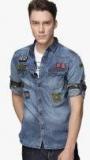 Ecko Unltd Blue Solid Regular Fit Denim Shirt Men