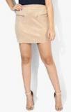 Elle Beige Solid Pencil Skirt Women