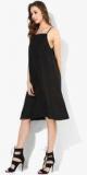 Elle Black Coloured Solid Skater Dress Women