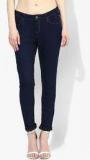 Elle Navy Blue Solid Mid Rise Regular Jeans Women