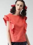 Encrypt Women Coral Pink Linen Top