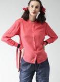 Encrypt Women Coral Red Solid Shirt Style Top