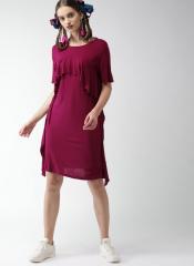 Encrypt Women Magenta Solid Sheath Dress