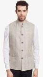 Envoy Beige Solid Waistcoat Men