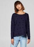 Esprit Navy Blue Self Design Pullover Women