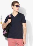 Esprit Navy Blue Solid V Neck T Shirt Men