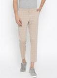 Ether Beige Regular Fit Checked Cropped Trousers Men