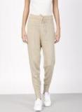 Ether Beige Regular Fit Self Design Drop Crotch Joggers Women