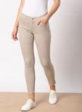 Ether Beige Skinny Fit Mid Rise Clean Look Stretchable Cropped Jeans Women