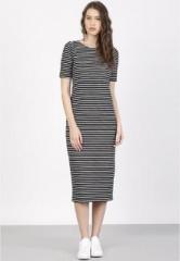 Ether Black Coloured Striped Shift Dress women