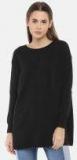 Ether Black Self Design Longline Sweater Women