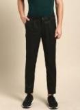 Ether Black Slim Fit Solid Cropped Regular Trousers Men