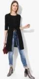 Ether Black Solid Open Front Longline Shrug With Belt Women