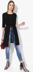 Ether Black Solid Open Front Longline Shrug with Belt women