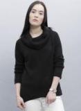 Ether Black Solid Sweater Women