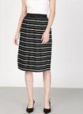 Ether Black Striped A Line Skirts Women