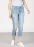 Ether Blue Boyfriend Fit Mid Rise Low Distress Stretchable Jeans Women