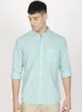 Ether Blue Checked Slim Fit Casual Shirt Men