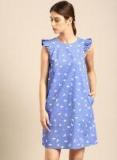 Ether Blue Printed A Line Dress Women