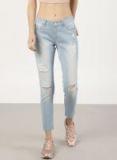 Ether Blue Regular Fit Mid Rise Mildly Distressed Stretchable Cropped Jeans Women