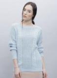 Ether Blue Self Pattern Sweater Women