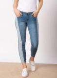 Ether Blue Skinny Fit Mid Rise Clean Look Stretchable Cropped Jeans Women