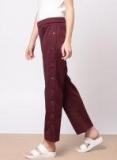 Ether Burgundy Regular Fit Solid Parallel Trouser Women