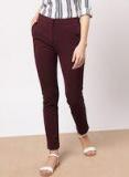 Ether Burgundy Regular Fit Solid Trouser Women